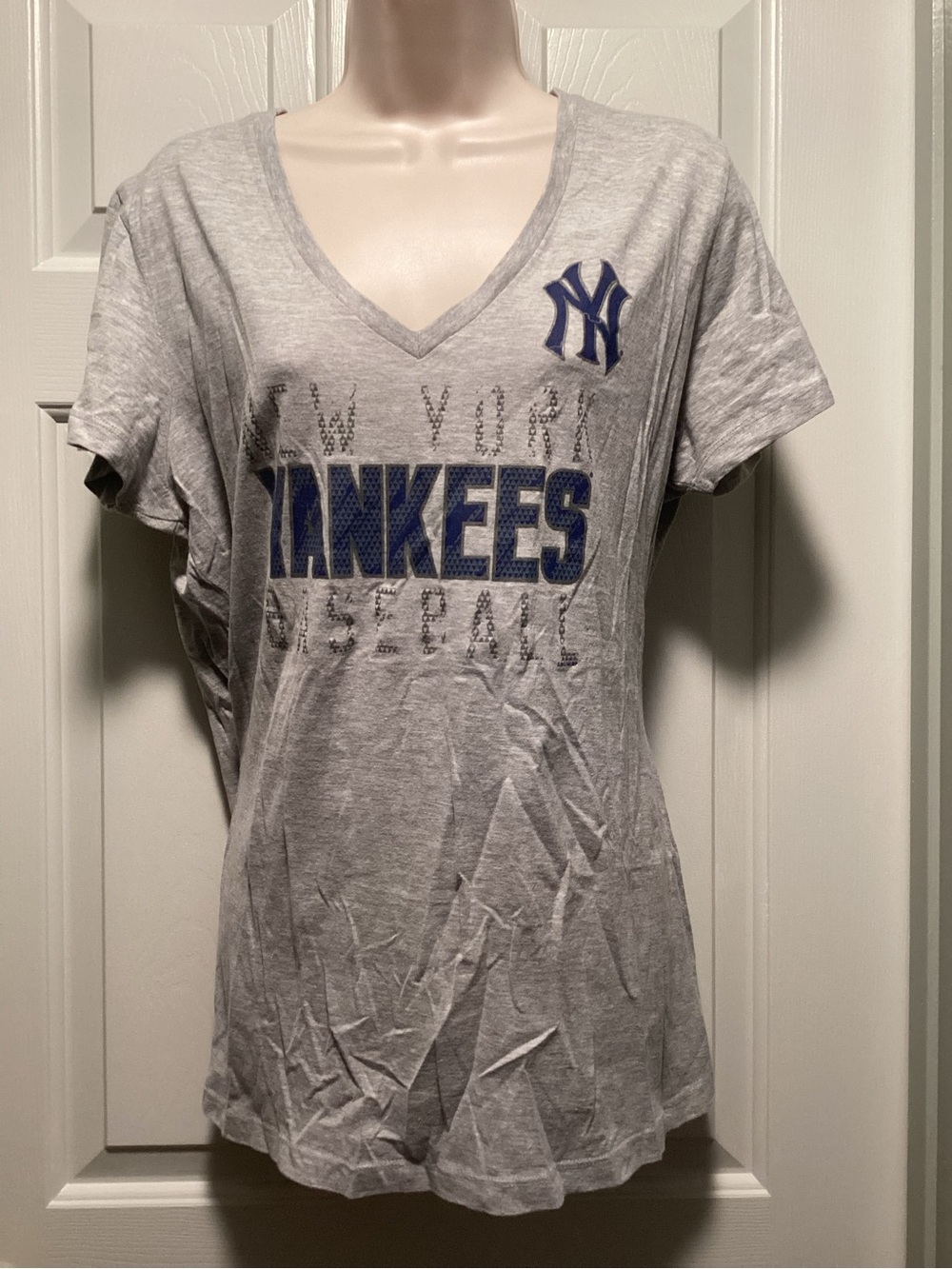 Genuine Merchandise Gray V-Neck Tee with Red, White & Blue MLB Logo